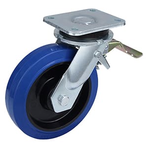 Extra Heavy Duty Blue Elastic Rubber Swivel Castors with Tail Brake