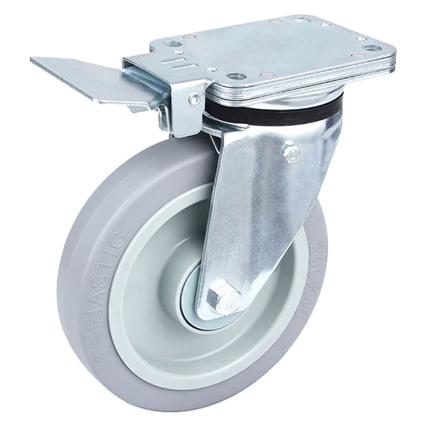 Heavy Duty Grey Elastic Rubber Central Brake Castor Wheels Taishan Manufacturer