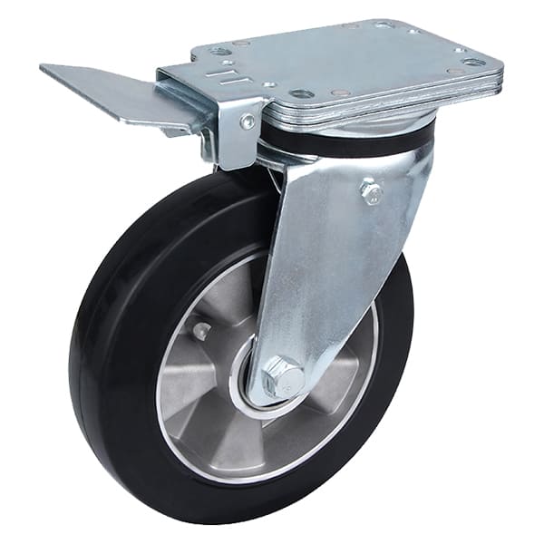 Heavy Load Black Elastic Rubber Central Brake Castor Wheels Taishan Wholesale
