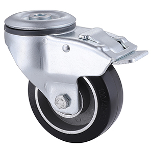 Top Industrial Black Elastic Rubber Bolt Hole Castors with Total Brake Wholesaler