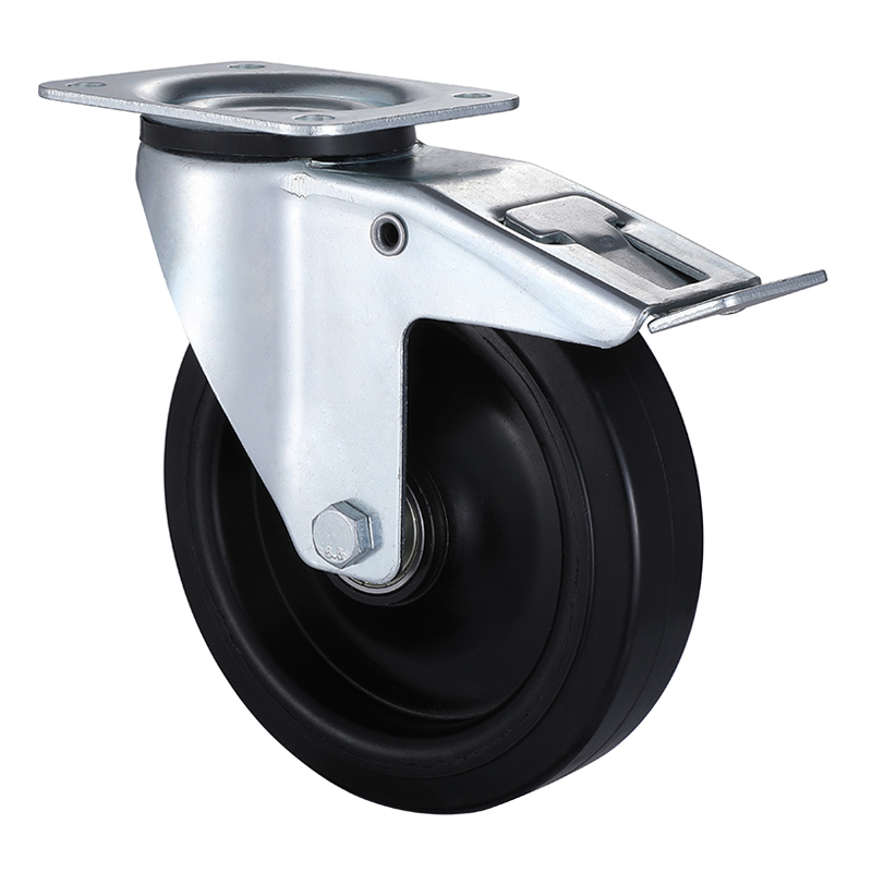 Popular Industrial Black Elastic Rubber Total Brake Castors Customize