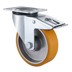 Hight Quality Industrial Yellow Polyurethane Total Brake Castors Taishan Factory